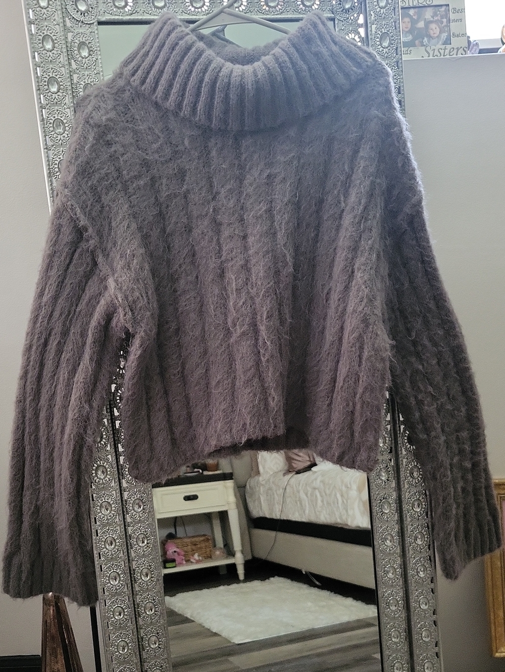 NWT Mauve Purple Fuzzy Cable Knit Turtleneck Sweater